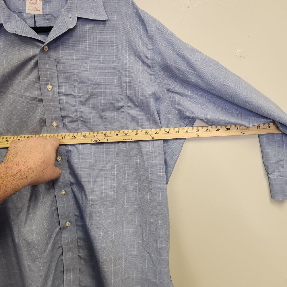 Mens Brooks Brothers Blue & White Checkered Button-Down Shirt 17.5 - Picture 4 of 9